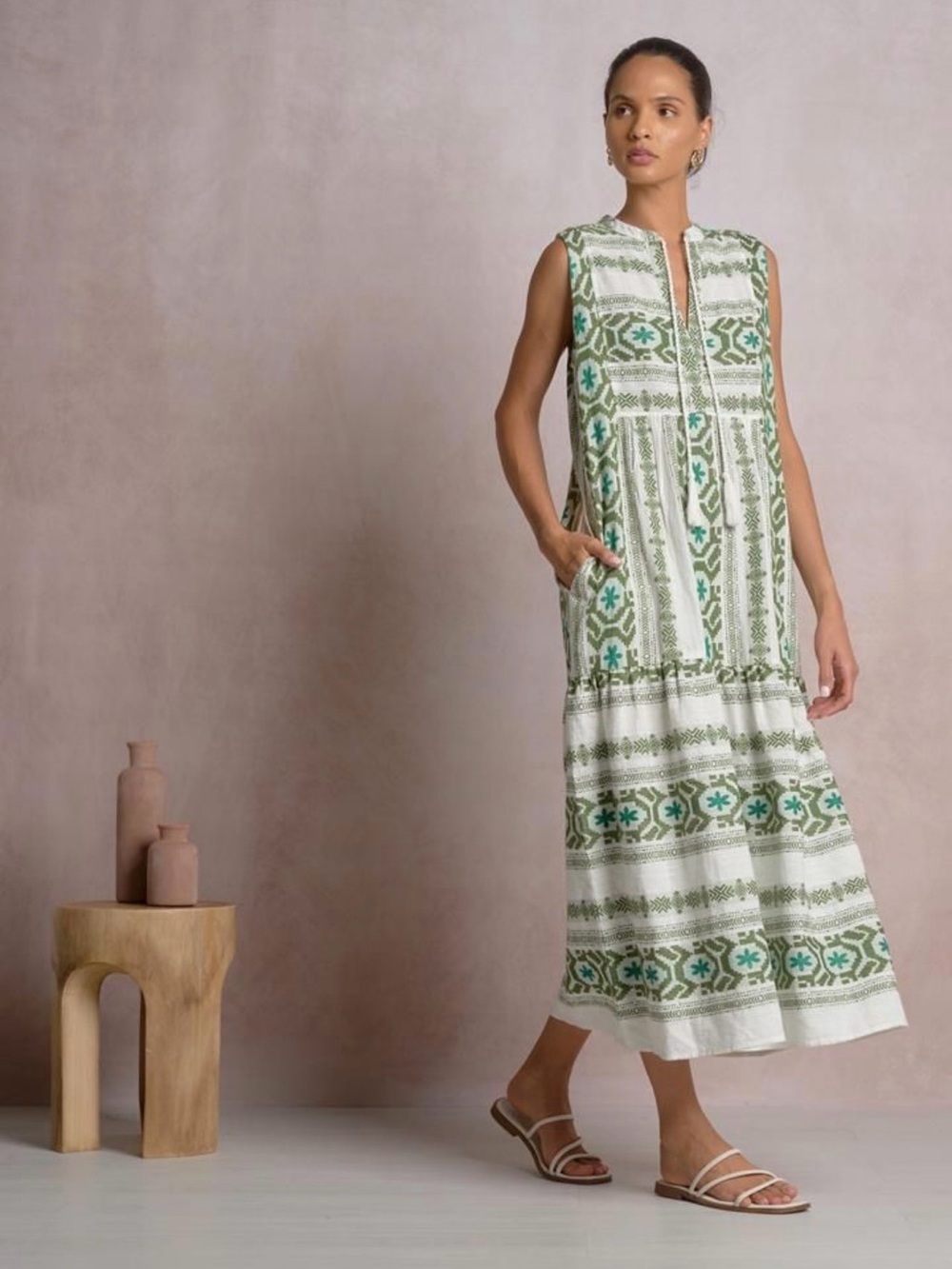 Elan Sleeveless %100 Cotton Cover-Up Midi Dress size M NWT